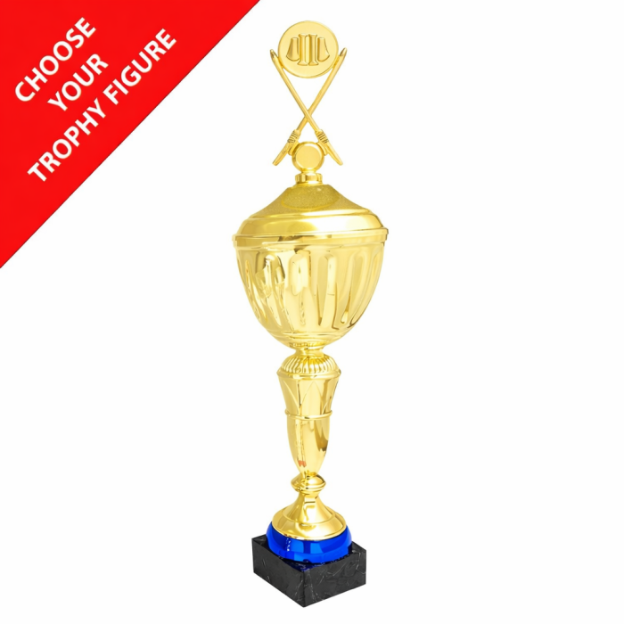  METAL FIGURE TROPHY WITH BLUE BASE  - AVAILABLE IN 4 SIZES