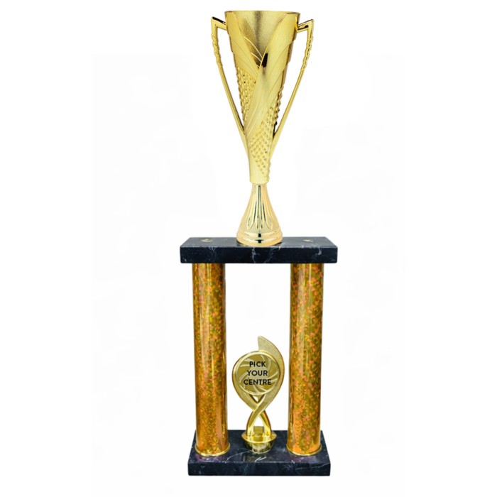 TOWER CUP TROPHY - AVAILABLE WITH DIFFERENT COLOUR COLUMNS & GOLD METAL PARTS