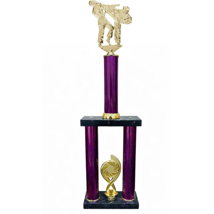 MARTIAL ARTS TOWER TROPHY - AVAILABLE WITH DIFFERENT COLOUR COLUMNS & GOLD METAL PARTS