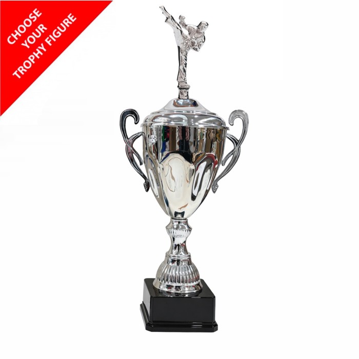  METAL FIGURE TROPHY MOUNTED ON A CONICAL HANDLED CUP  - AVAILABLE IN 3 SIZES