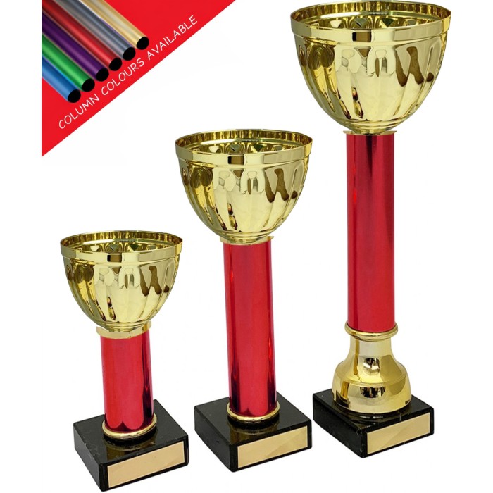 FIGHT NIGHT SPECIAL GOLD METAL TROPHY CUP ON COLOUR OF YOUR CHOICE COLUMN -AVAILABLE IN 3 SIZES