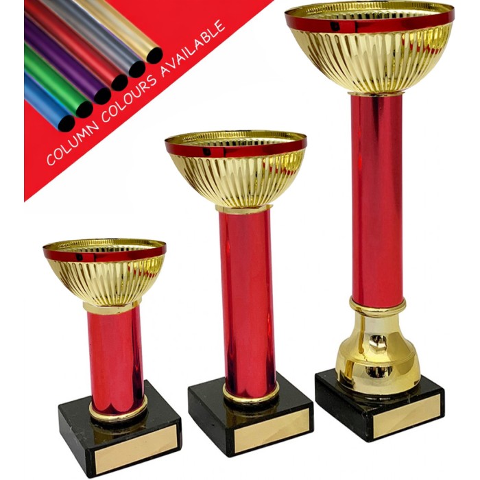 FIGHT NIGHT SPECIAL GOLD AND RED METAL TROPHY CUP ON COLOUR OF YOUR CHOICE COLUMN -AVAILABLE IN 3 SIZES