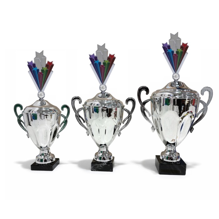 SILVER HANDLED GYMNASTIC CUP WITH GYMNASTIC METAL FIGURE - AVAILABLE IN 3 SIZES