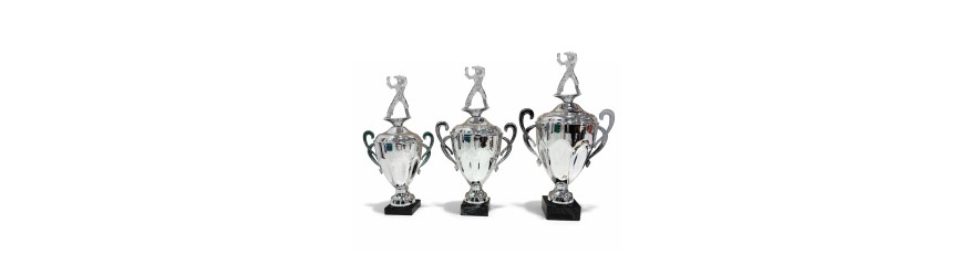 METAL FIGURE TROPHY MOUNTED ON A CONICAL HANDLED CUP - AVAILABLE IN 3 SIZES METAL FIGURE TROPHY MOUNTED ON A CONICAL HANDLED CUP - AVAILABLE IN 3 SIZES