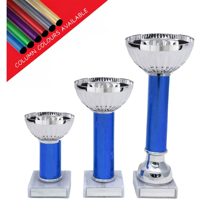 FIGHT NIGHT SPECIAL SILVER METAL TROPHY CUP ON COLOUR OF YOUR CHOICE COLUMN -AVAILABLE IN 3 SIZES