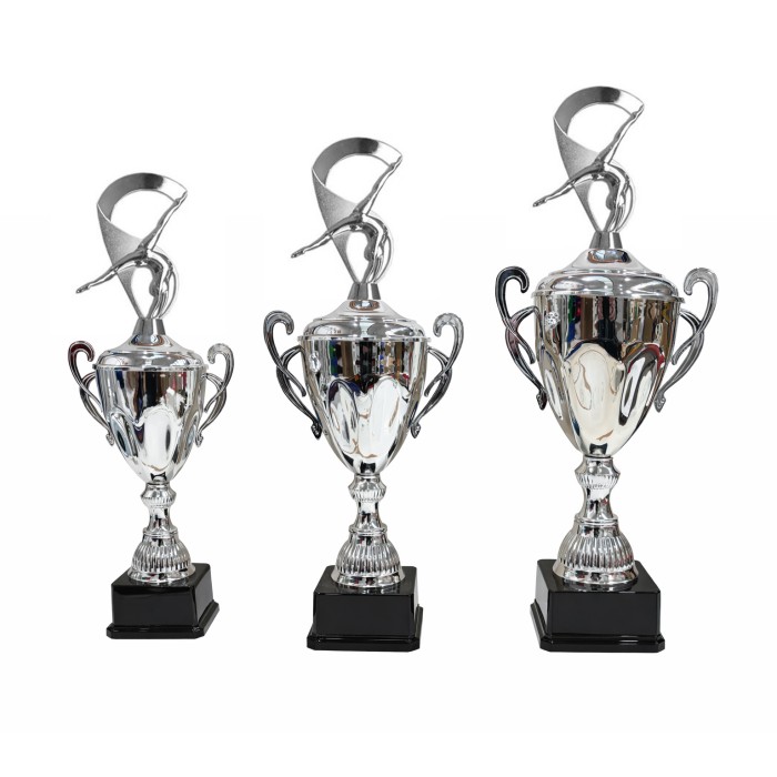 SILVER HANDLED GYMNASTIC CUP FEATURING METAL SILVER FIGURE - AVAILABLE IN 3 SIZES