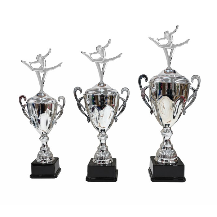 SILVER HANDLED GYMNASTIC CUP FEATURING METAL SILVER FIGURE - AVAILABLE IN 3 SIZES