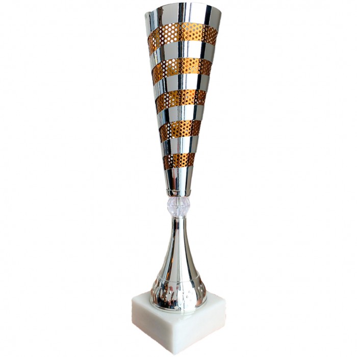 STUNNING METAL DUAL COLOUR CONICAL TROPHY CUP 46CM TALL