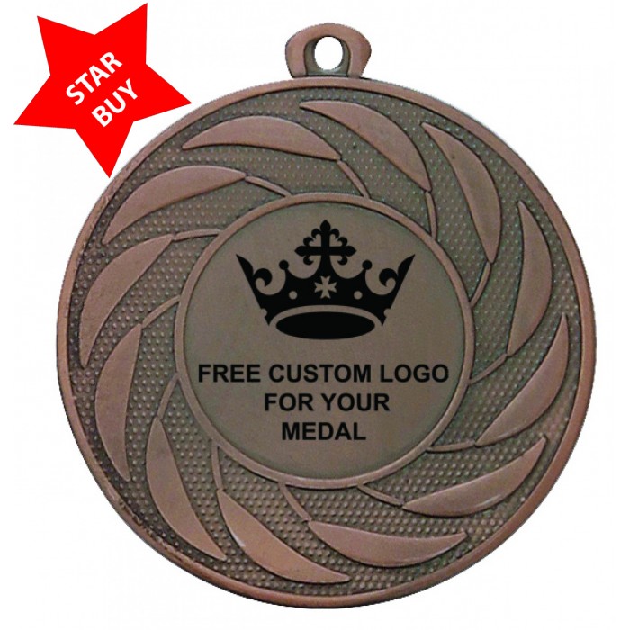 50MM IRON CUSTOM CENTRE MEDAL - GOLD, SILVER OR BRONZE