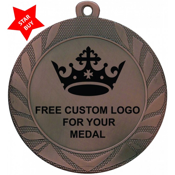 70MM IRON CUSTOM CENTRE MEDAL - GOLD, SILVER OR BRONZE