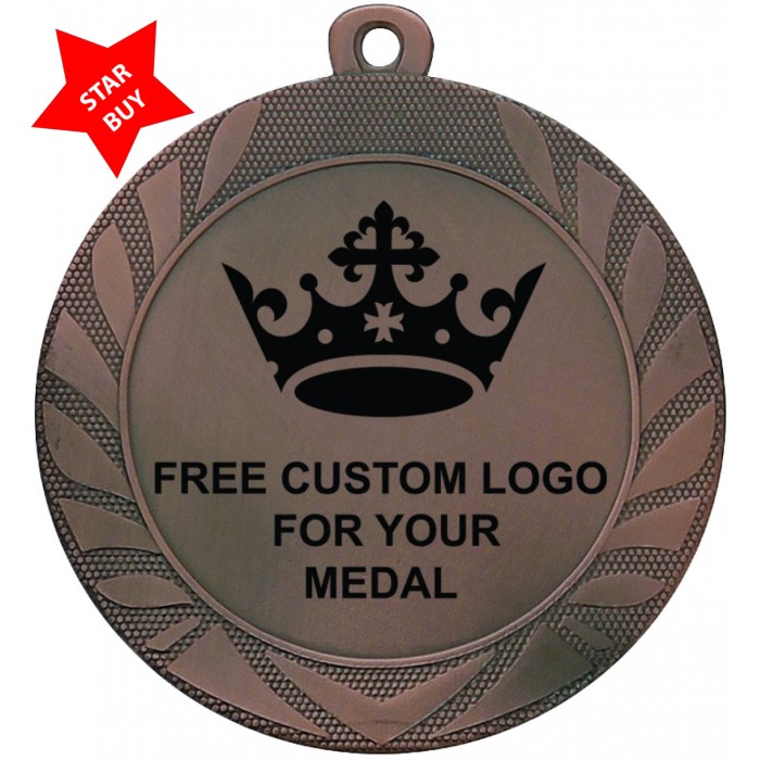 70MM IRON CUSTOM CENTRE MEDAL - GOLD, SILVER OR BRONZE