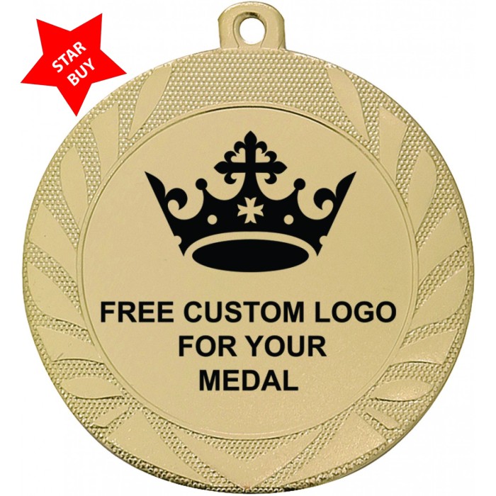 70MM IRON CUSTOM CENTRE MEDAL - GOLD, SILVER OR BRONZE