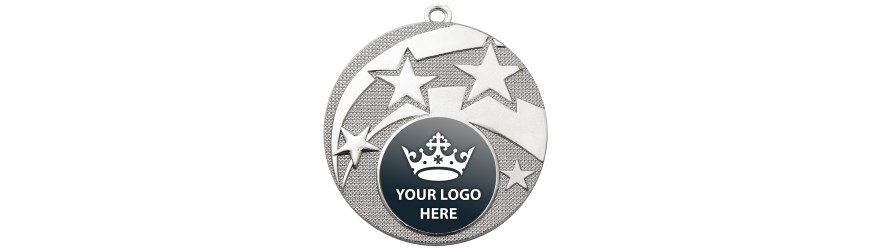 PACK OF 100 BULK BUY 50MM 'STAR' GOLD, SILVER OR BRONZE MEDALS, RIBBON AND CUSTOM LOGO **AMAZING VALUE**