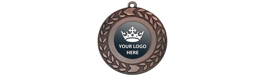 PACK OF 100 BULK BUY 50MM 'WREATH ARROW' GOLD, SILVER OR BRONZE MEDALS, RIBBON AND CUSTOM LOGO **AMAZING VALUE**