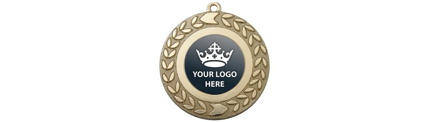 PACK OF 100 BULK BUY 50MM 'WREATH ARROW' GOLD, SILVER OR BRONZE MEDALS, RIBBON AND CUSTOM LOGO **AMAZING VALUE**