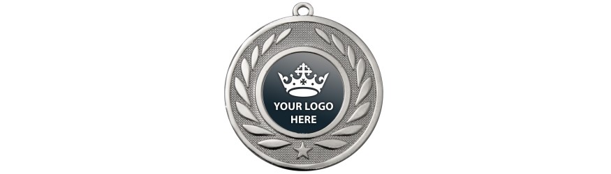 PACK OF 100 BULK BUY 50MM 'WREATH' GOLD, SILVER OR BRONZE MEDALS, RIBBON AND CUSTOM LOGO **AMAZING VALUE**
