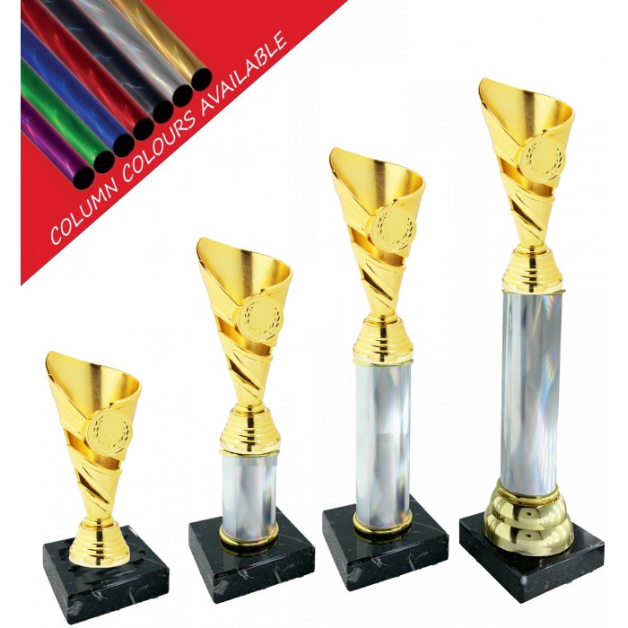 CENTRE HOLDER CUP COLUMN PLASTIC TROPHY - WITH CHOICE OF SPORTS CENTRE - 4 SIZES