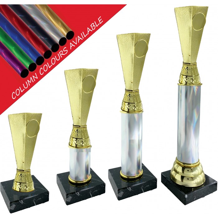 CENTRE HOLDER CUP COLUMN PLASTIC TROPHY - WITH CHOICE OF SPORTS CENTRE - 4 SIZES