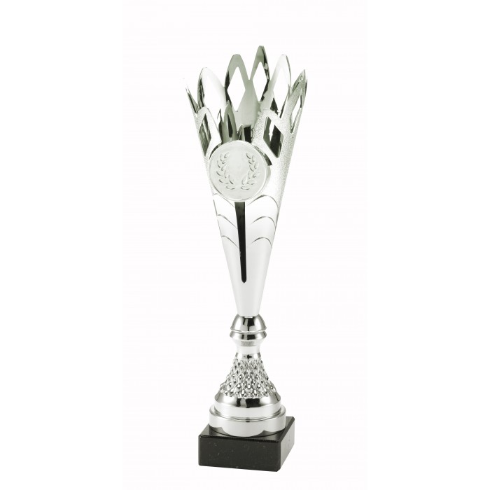 SILVER CONICAL CROWN PLASTIC TROPHY CUP - WITH CHOICE OF SPORTS CENTRE