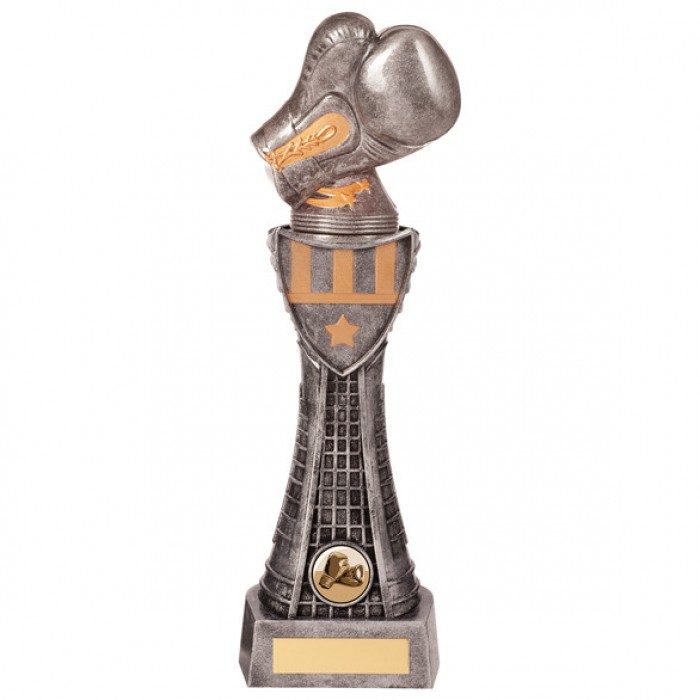 BOXING FIGURE RESIN TROPHY - SILVER GLOVES - 3 SIZES STARTING FROM 250MM