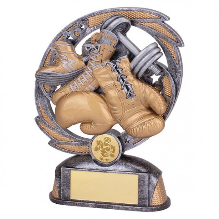 BOXING FIGURE RESIN TROPHY - GOLD GLOVES - 2 SIZES STARTING FROM 170MM