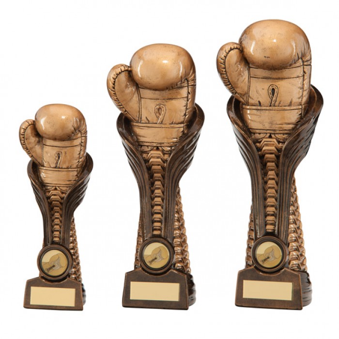 BOXING FIGURE RESIN TROPHY - GOLD GLOVES - 3 SIZES STARTING FROM 185MM